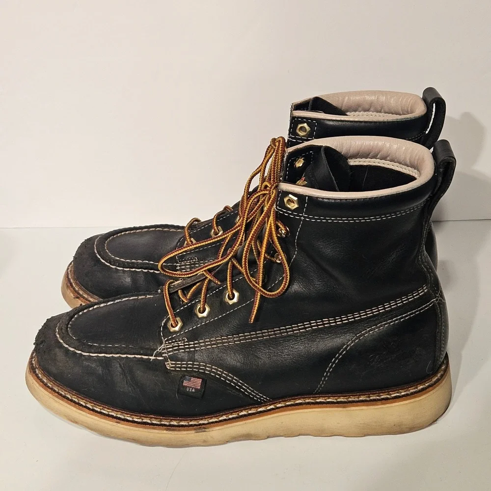 Thorogood Moc Toe Work Boots Mens 10 Black Leather American Heritage 814-6201
